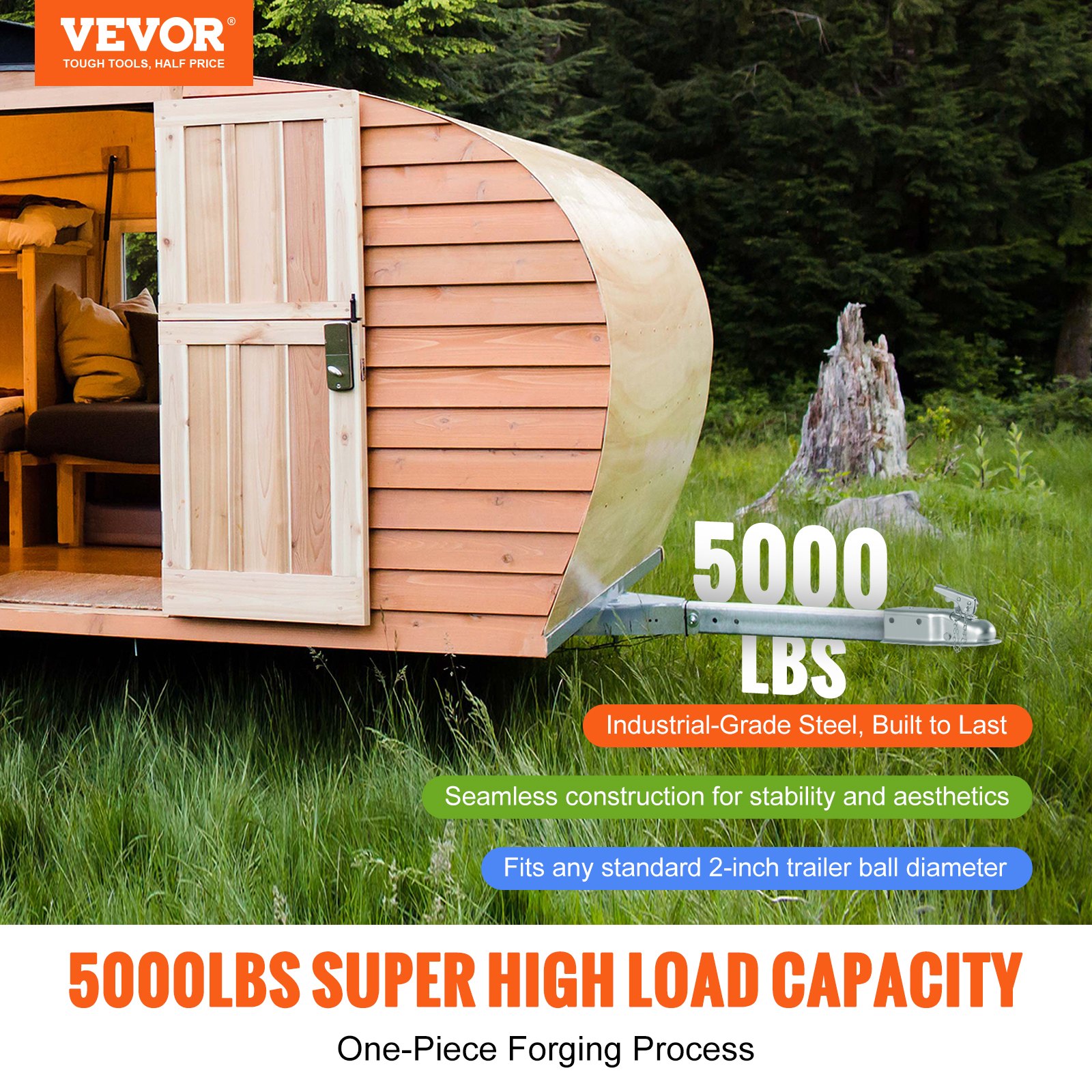 VEVOR Straight Trailer Coupler, for 5.08cm Hitch Ball, 7.62cm Channel, 2267kg Capacity, Heavy Duty Trailer Tongue Coupler, Ideal for Towing Station Wagons, Pickup Trucks, SUVs, Zinc Plated Surface