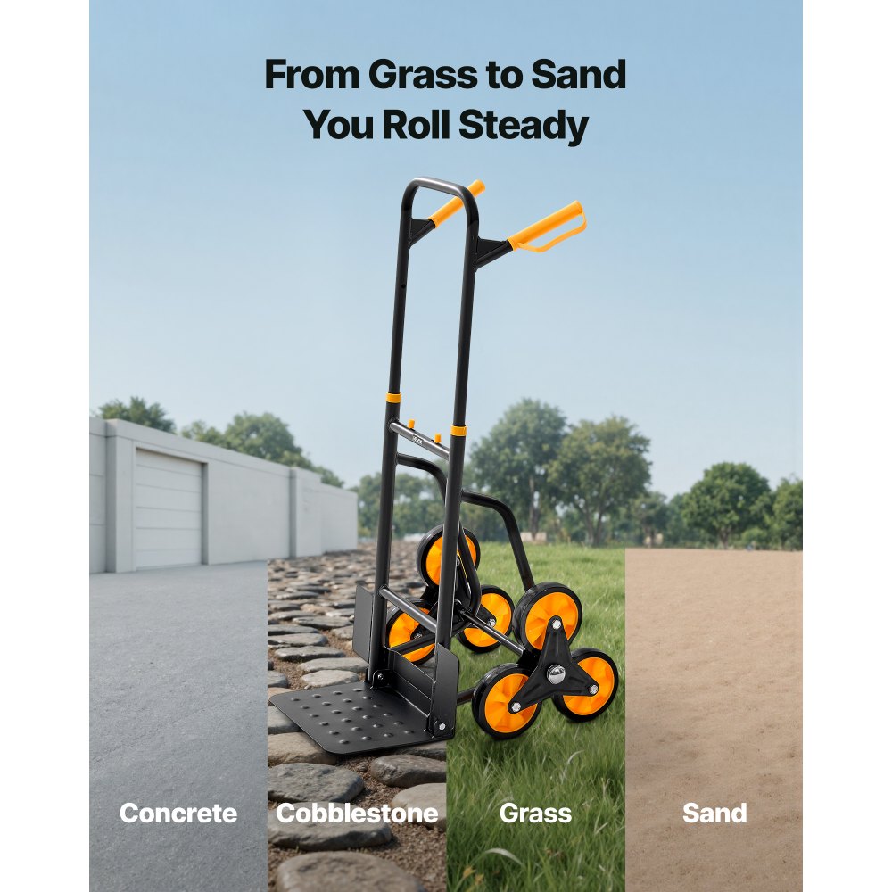 VEVOR Stair Climbing Cart, 200 kg Stair-Climbing Capacity, Heavy-Duty Folding Trolley Cart with Telescoping Handle, 6 Wheels and 2 Bungee Cords, Stair Climber Dolly for Home, Groceries, Warehouse