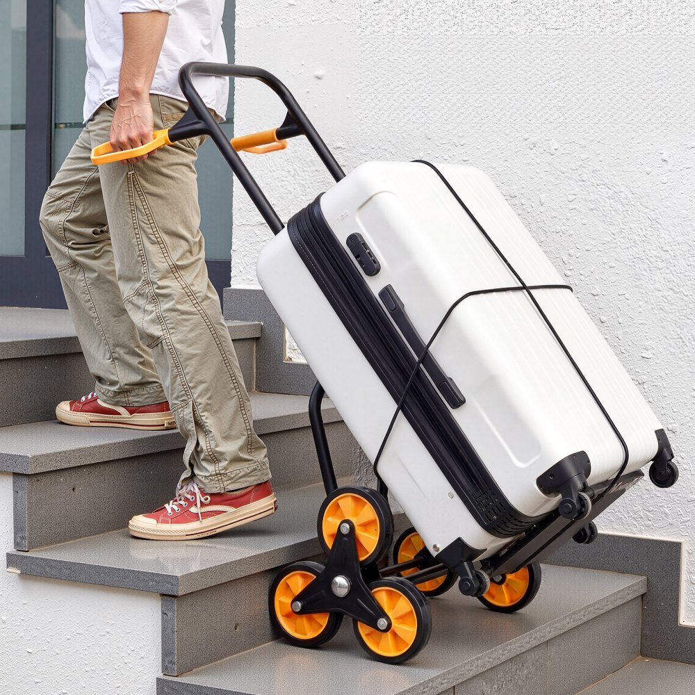 VEVOR Stair Climbing Cart, 200 kg Stair-Climbing Capacity, Heavy-Duty Folding Trolley Cart with Telescoping Handle, 6 Wheels and 2 Bungee Cords, Stair Climber Dolly for Home, Groceries, Warehouse