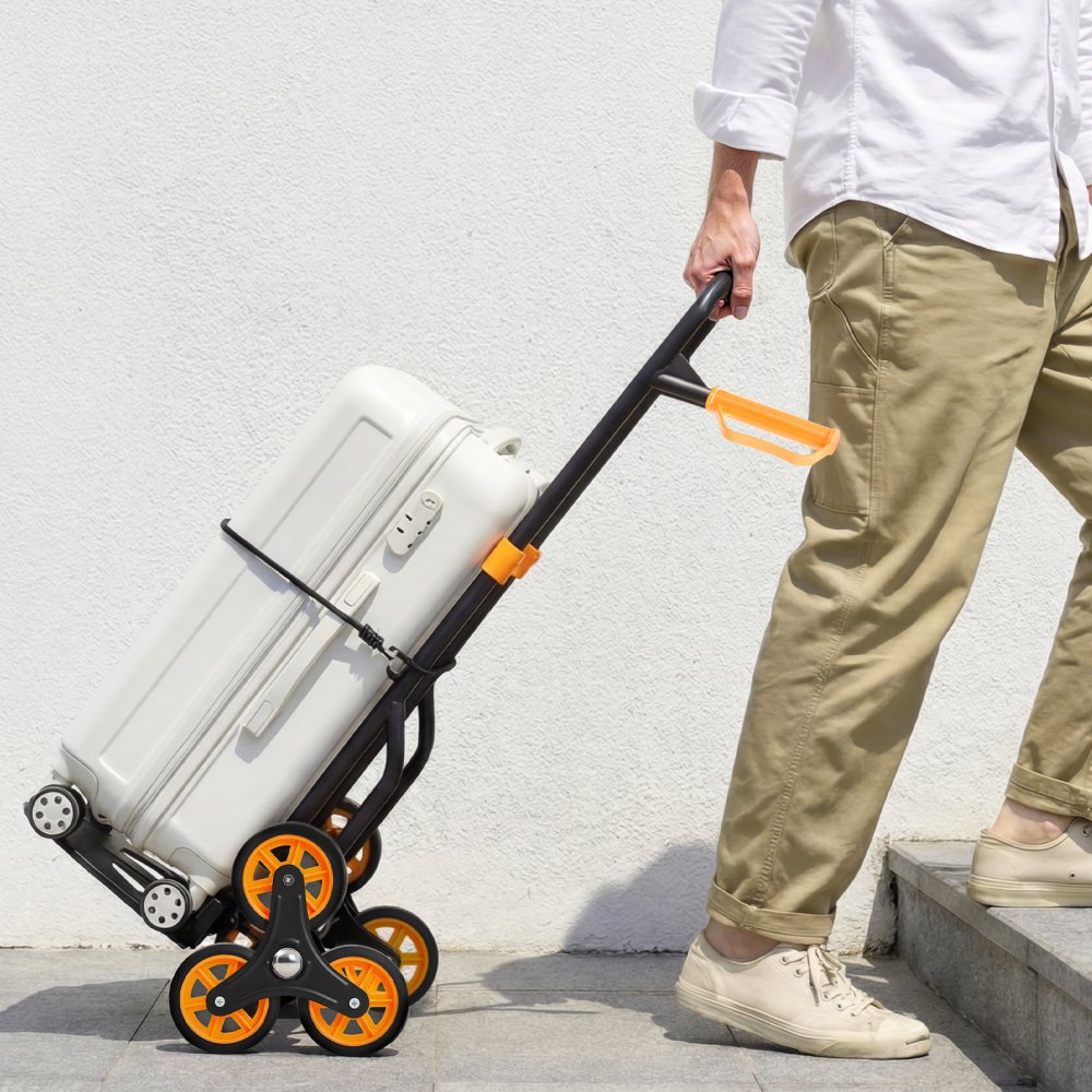 VEVOR Stair Climbing Cart, 150 kg Stair-Climbing Capacity, Heavy-Duty Folding Trolley Cart with Telescoping Handle, 6 Wheels and 2 Bungee Cords, Stair Climber Dolly for Home, Groceries, Warehouse