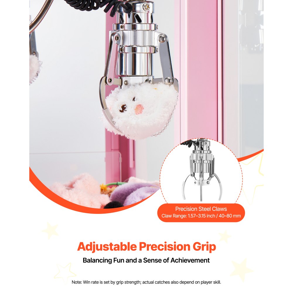 VEVOR Claw Crane Machine, Medium-Sized Arcade Game Machine with Light & Sound, Adjustable Steel Claws, Precise Toy Candy Grabber Prize Dispenser Vending Toy, for Commercial Home Parties Cinema, Pink