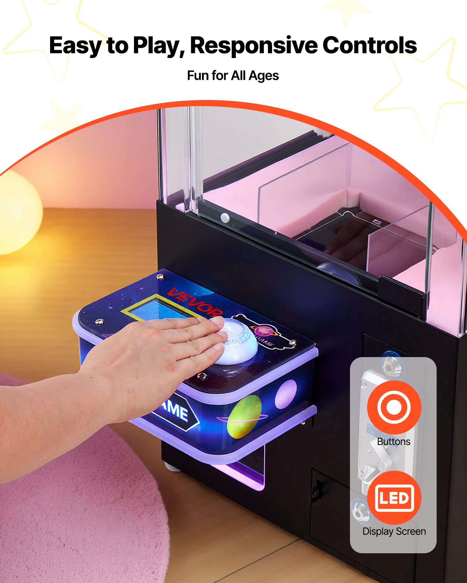 VEVOR Claw Crane Machine, Medium-Sized Arcade Game Machine with Light & Sound, Adjustable Difficulty, Precise Toy Candy Grabber Prize Dispenser Vending Toy, for Commercial Home Cinema, Black Purple