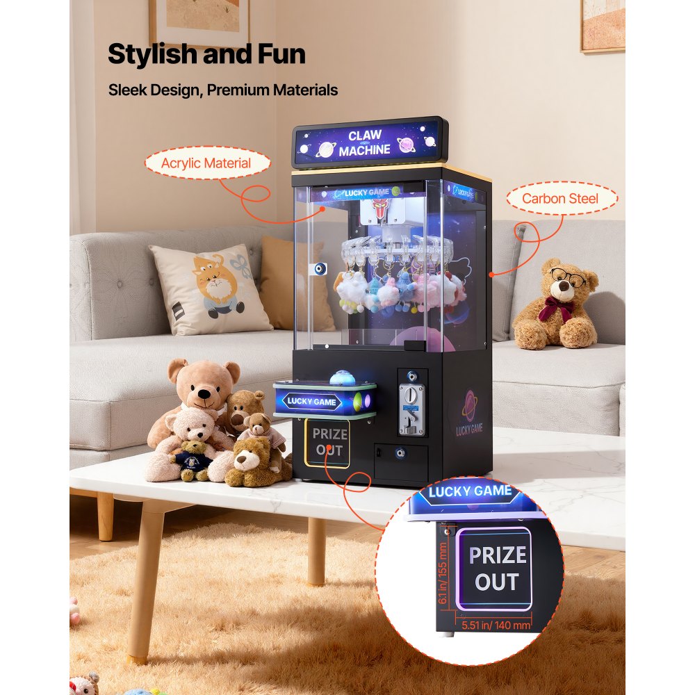 VEVOR Claw Crane Machine, Medium-Sized Arcade Game Machine with Light & Sound, Adjustable Difficulty, Precise Toy Candy Grabber Prize Dispenser Vending Toy, for Commercial Home Cinema, Black Purple