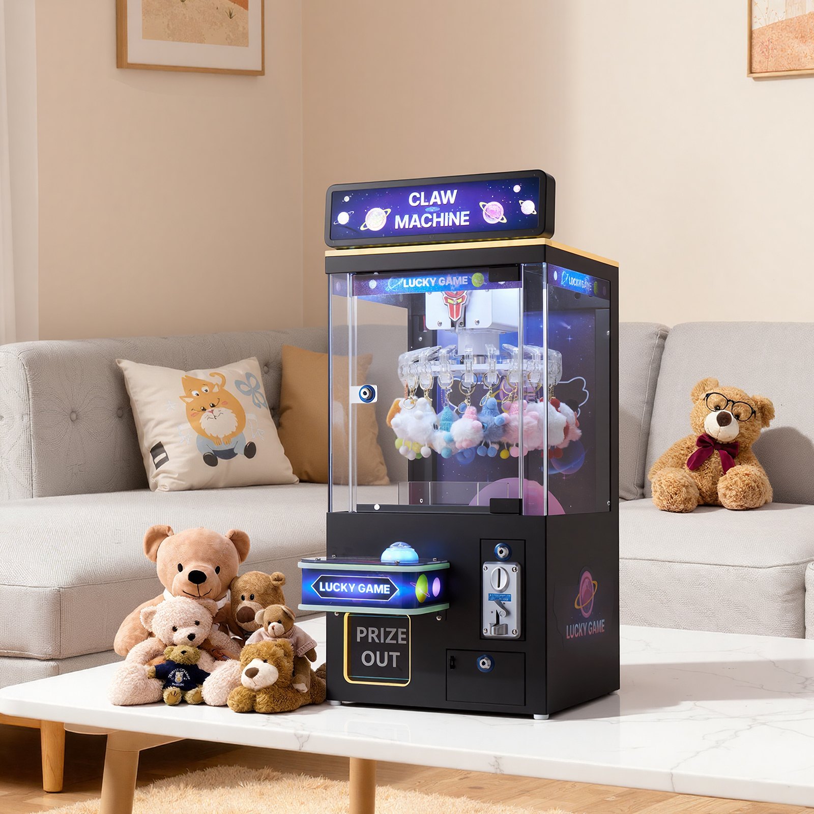 VEVOR Claw Crane Machine, Medium-Sized Arcade Game Machine with Light & Sound, Adjustable Difficulty, Precise Toy Candy Grabber Prize Dispenser Vending Toy, for Commercial Home Cinema, Black Purple