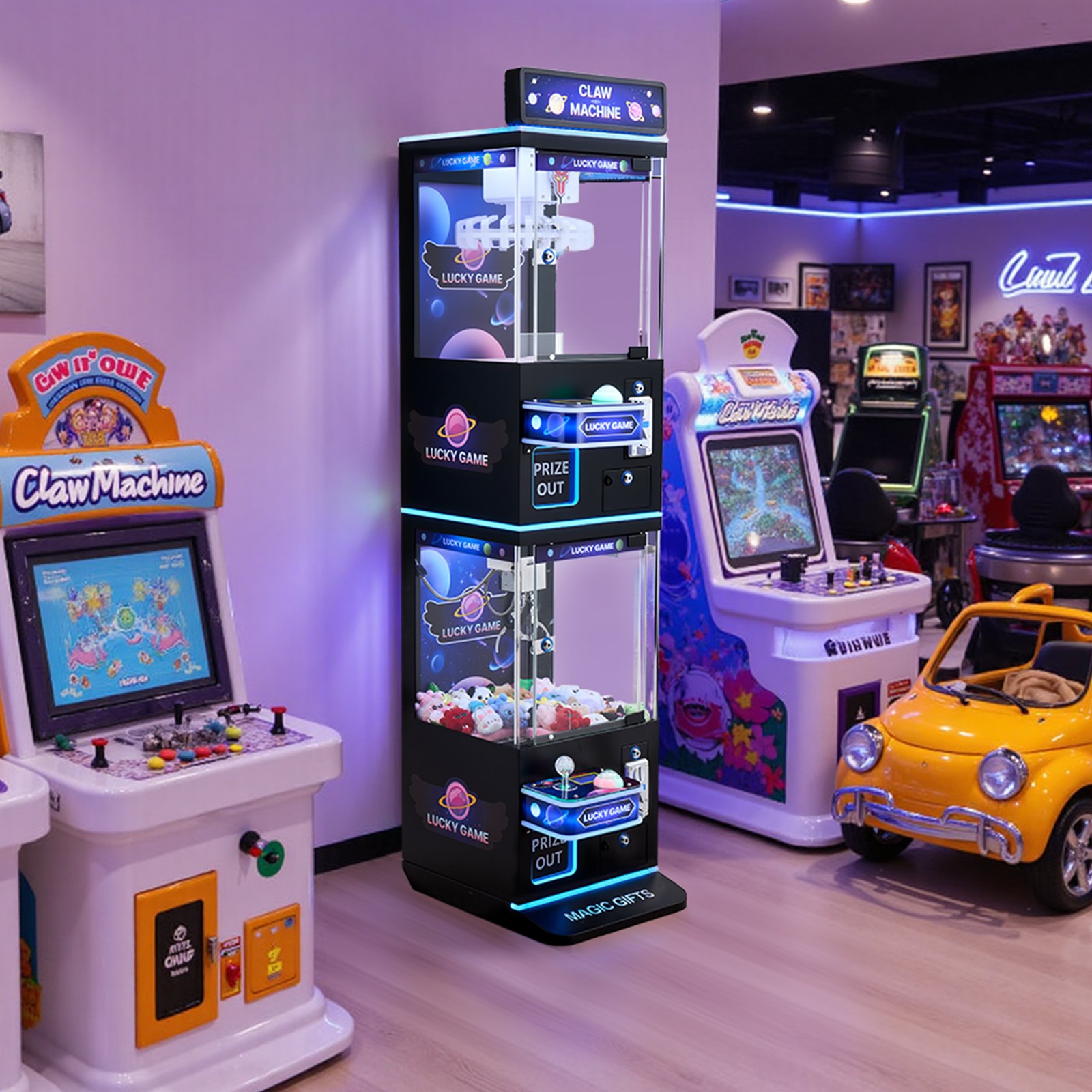 VEVOR Claw Crane Machine, Medium-Sized Arcade Game Machine with Claw + Grabber Double-Layer, Light & Sound, Toy Candy Grabber Prize Dispenser Vending Toy, for Commercial Home Cinema, Black Purple