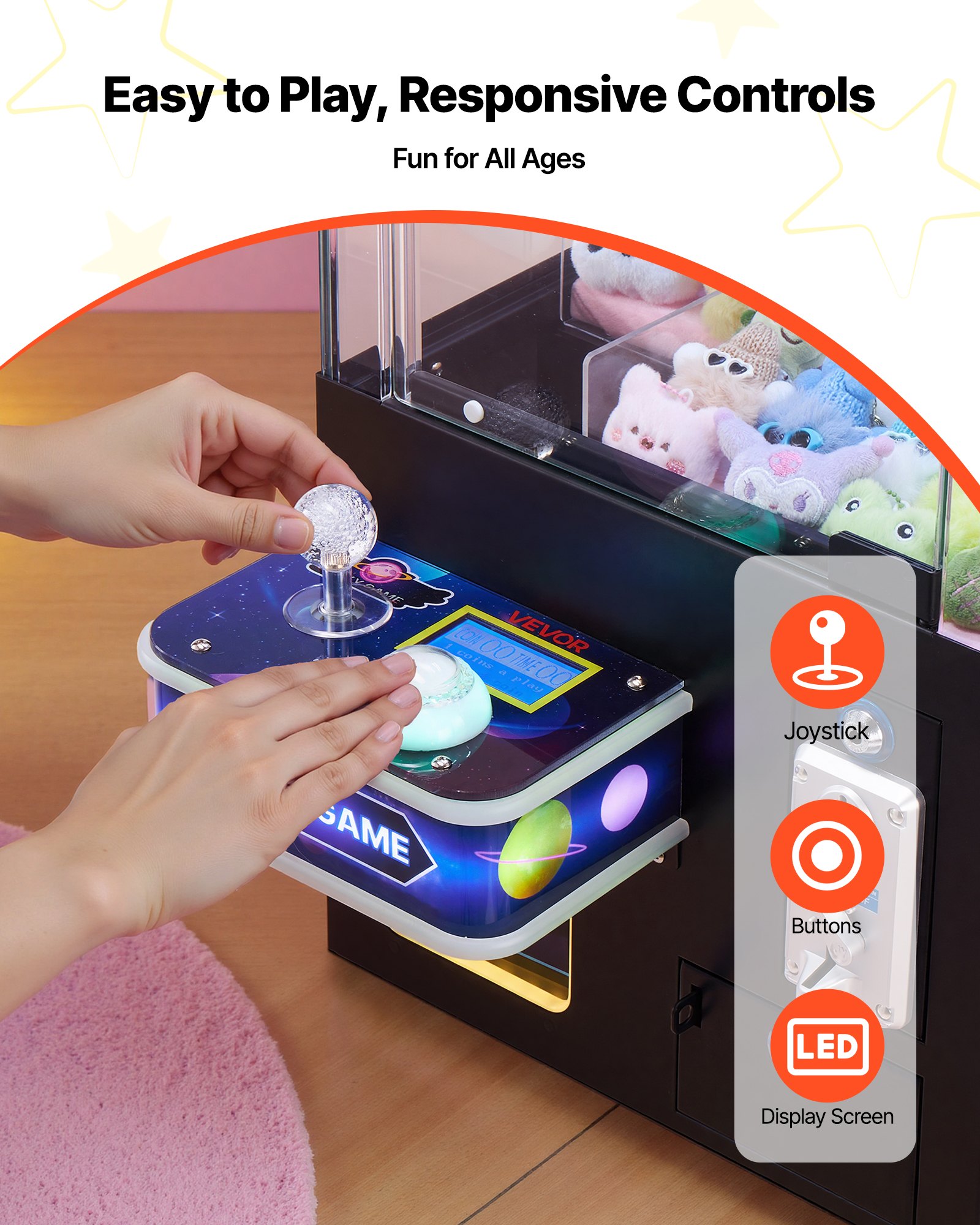 VEVOR Claw Crane Machine, Medium-Sized Arcade Game Machine with Light & Sound, Adjustable Steel Claws, Precise Toy Candy Grabber Prize Dispenser Vending Toy, for Commercial Home Cinema, Black Purple