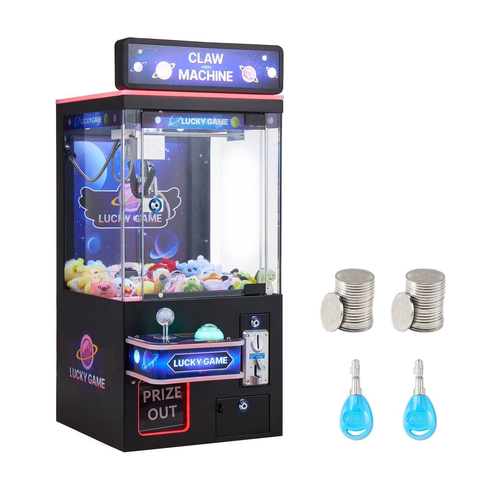 VEVOR Claw Crane Machine, Medium-Sized Arcade Game Machine with Light & Sound, Adjustable Steel Claws, Precise Toy Candy Grabber Prize Dispenser Vending Toy, for Commercial Home Cinema, Black Purple