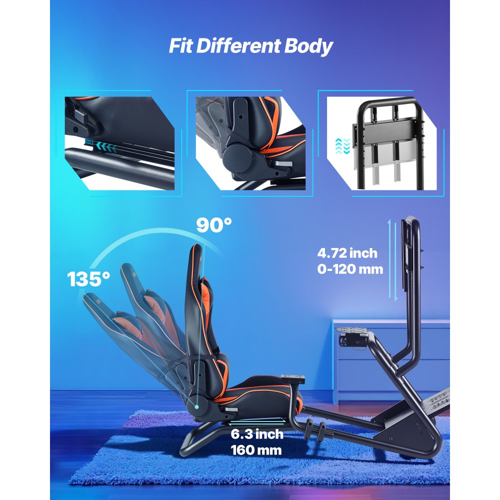 VEVOR Racing Wheel Stand, Heavy-Duty Simulator Cockpit Steering Wheel Stand with Monitor Stand, Fit Logitech G25,G27,G29,G920,G923, Thrustmaster T300RS,TX F458,T500RS,T3PA-PRO (F1/GT) and CSR Pedals