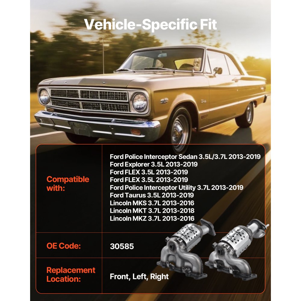 Convertidor catalítico VEVOR (paquete de 2), compatible con Ford Police Interceptor Sedan Explorer FLEX Police Interceptor Utility Taurus/Lincoln MKS MKT MKZ, 3.5 L V6, delantero, izquierdo, derecho, repuesto OE 30585