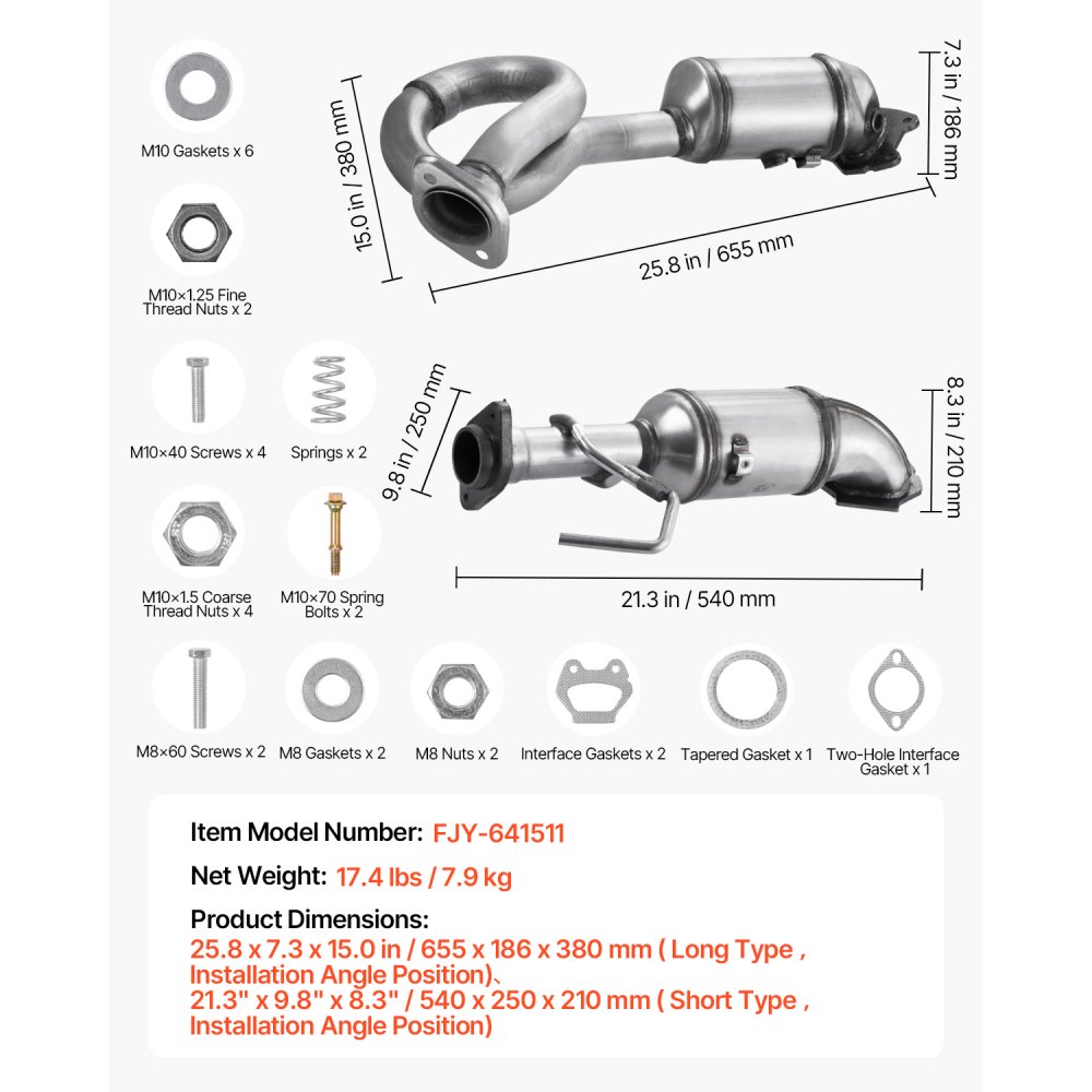 VEVOR Catalytic Converter, 2 Pack, Compatible with 2012-2017 Jeep Wrangler 3.6L V6, Front, Replacement OE 641511, Stainless Steel Material High Flow Catalytic Converter, for Exhaust Gas Purification