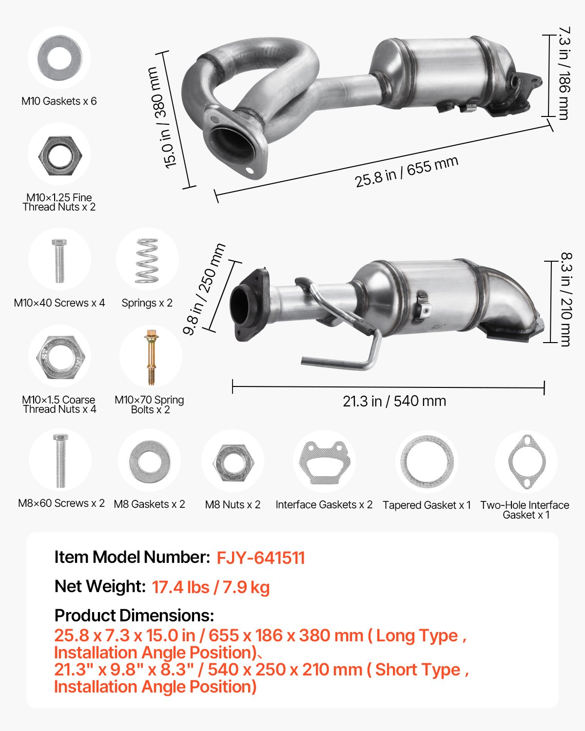 VEVOR Catalytic Converter, 2 Pack, Compatible with 2012-2017 Jeep Wrangler 3.6L V6, Front, Replacement OE 641511, Stainless Steel Material High Flow Catalytic Converter, for Exhaust Gas Purification