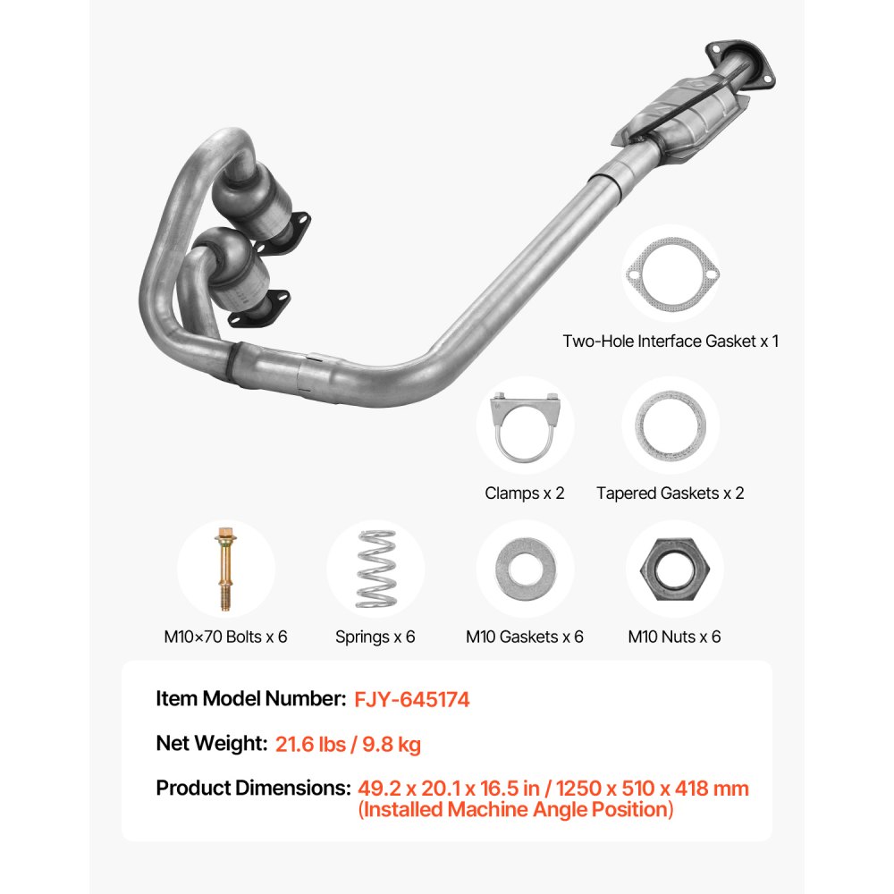 VEVOR Catalytic Converter, 2 Pack, Compatible with 2004-2006 Jeep Wrangler 4.0L L6, Front, Rear, Replacement OE 645174, Stainless Steel Material High Flow Converter, for Exhaust Gas Purification