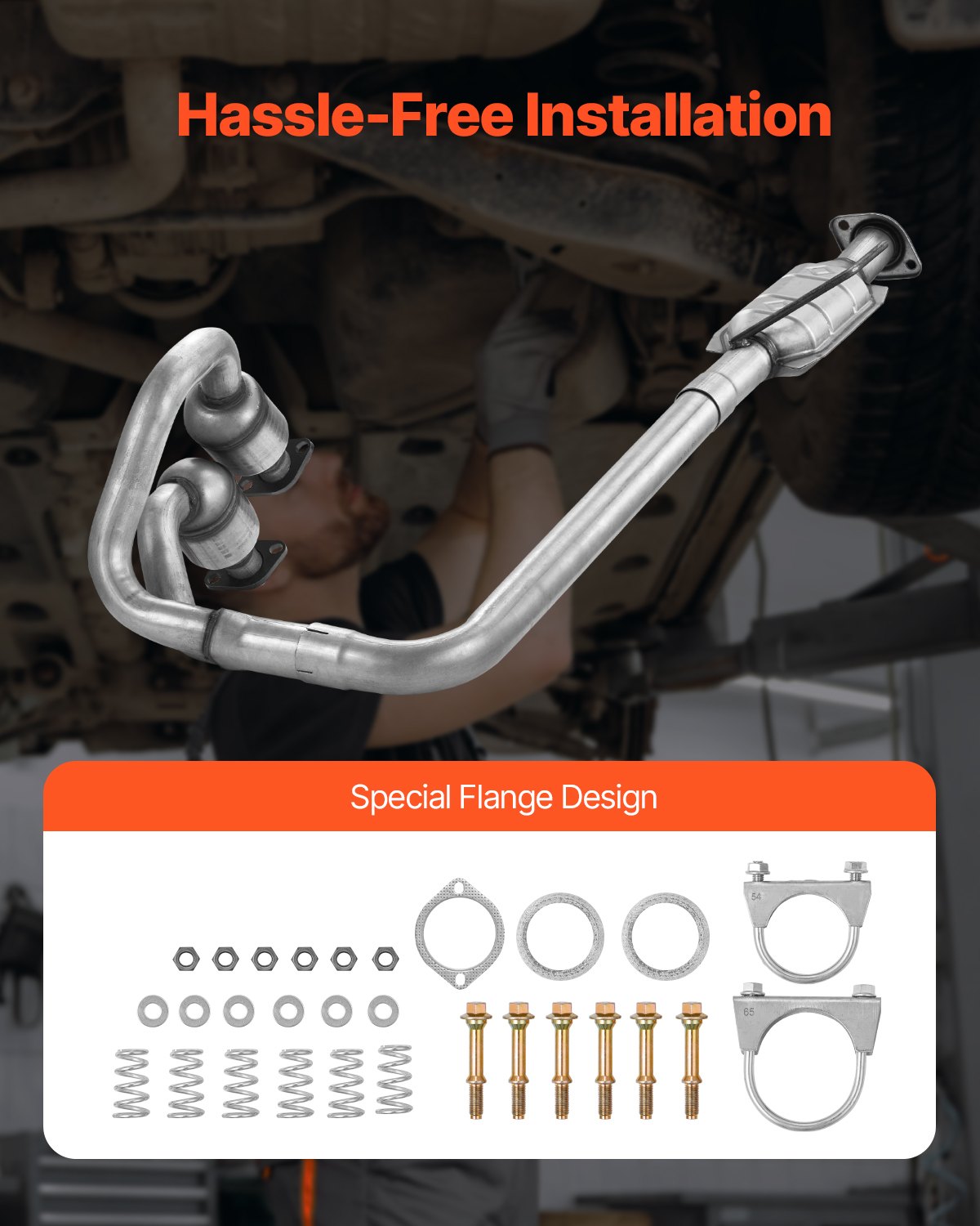 VEVOR Catalytic Converter, 2 Pack, Compatible with 2004-2006 Jeep Wrangler 4.0L L6, Front, Rear, Replacement OE 645174, Stainless Steel Material High Flow Converter, for Exhaust Gas Purification