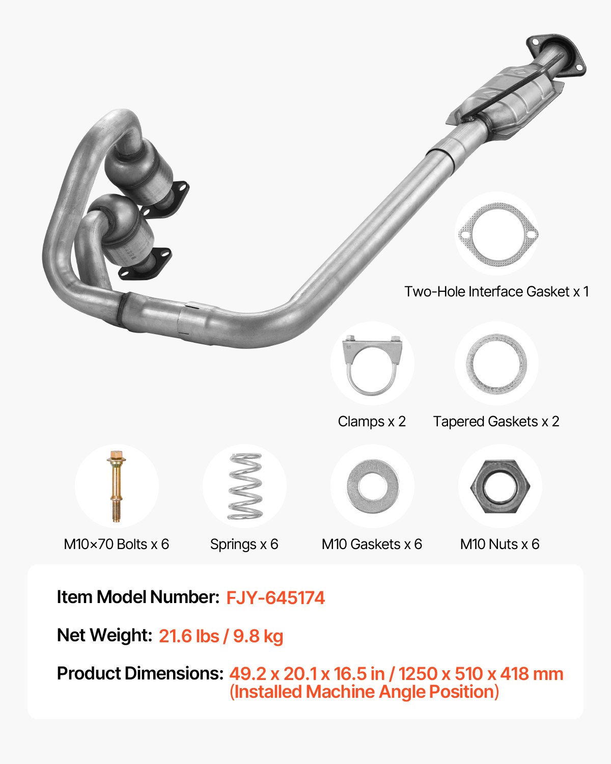 VEVOR Catalytic Converter, 2 Pack, Compatible with 2004-2006 Jeep Wrangler 4.0L L6, Front, Rear, Replacement OE 645174, Stainless Steel Material High Flow Converter, for Exhaust Gas Purification