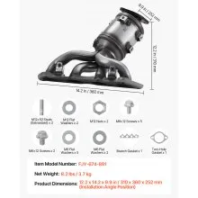 VEVOR Catalytic Converter, Compatible with Kia Soul Rio/Hyundai Veloster Accent, 1.6L L4, Front, Replacement OE 674-891, 16680, Stainless Steel High Flow Converter, for Exhaust Gas Purification