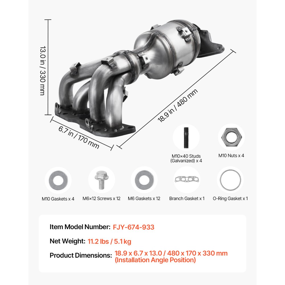 VEVOR Catalytic Converter, Compatible with Nissan Altima 2007 2008 2009 2010 2011 2012 2013 2.5L L4, Front, Replacement OE 674-933, Stainless Steel High Flow Converter, for Exhaust Gas Purification