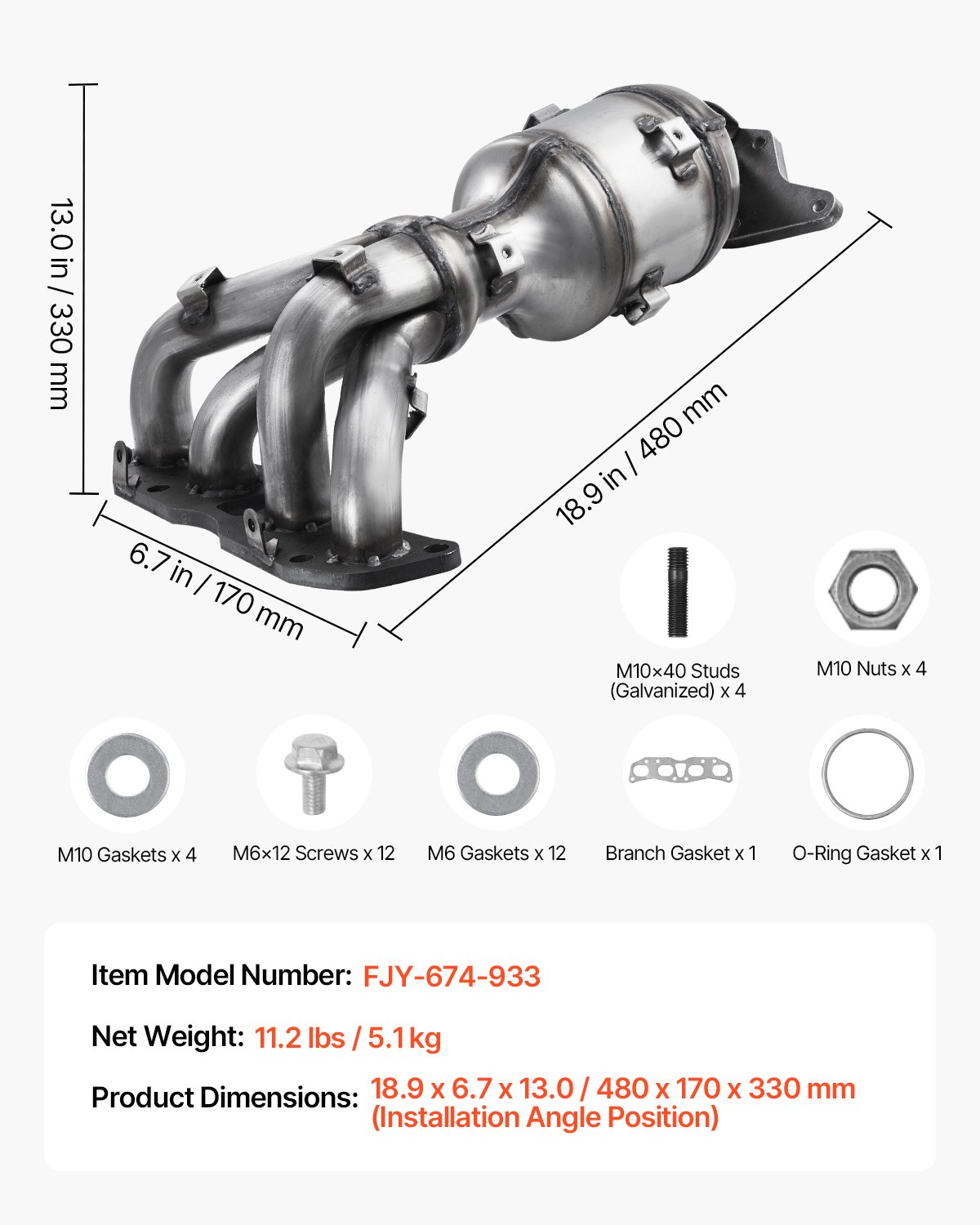 VEVOR Catalytic Converter, Compatible with Nissan Altima 2007 2008 2009 2010 2011 2012 2013 2.5L L4, Front, Replacement OE 674-933, Stainless Steel High Flow Converter, for Exhaust Gas Purification