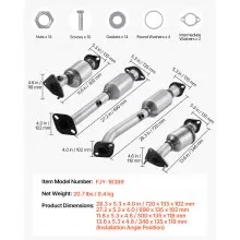 VEVOR Catalytic Converter, Compatible with Nissan Frontier NV1500 NV2500 NV3500 Pathfinder Xterra/Suzuki Equator, 4.0L V6, Front, Left, Rear, Right, Replacement OE 16399, for Exhaust Gas Purification