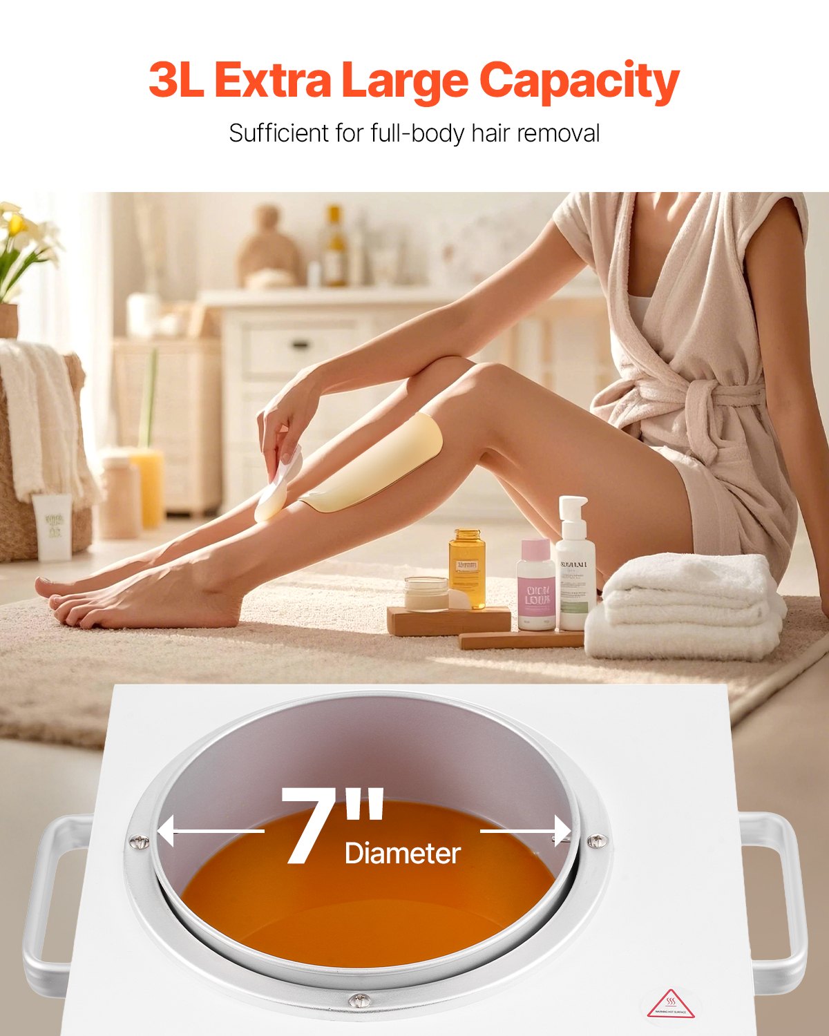 VEVOR Single Wax Warmer, 3000ML 300W Professional Wax Warmer for Hair Removal, 32 ℉ to 248 ℉ Adjustable Electric Waxing Heater Pot with 100PCS Sticks & 50PCS Papers for Home Use, Beauty Salon, Spa