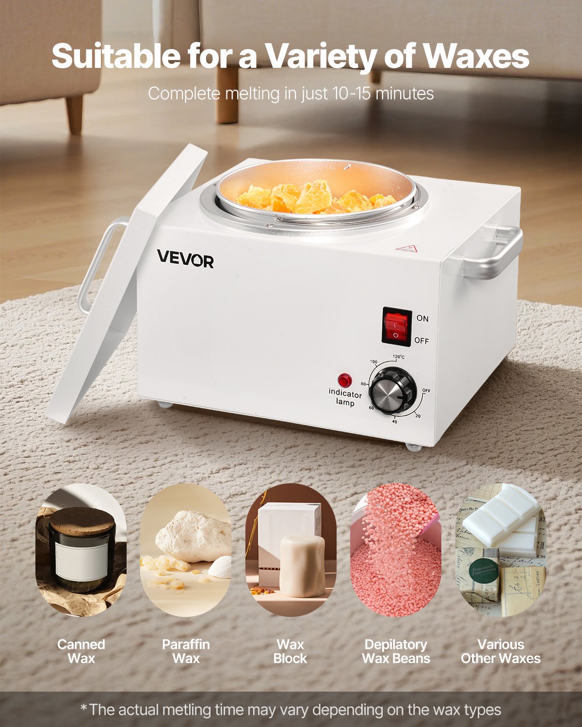 VEVOR Single Wax Warmer, 3000ML 300W Professional Wax Warmer for Hair Removal, 32 ℉ to 248 ℉ Adjustable Electric Waxing Heater Pot with 100PCS Sticks & 50PCS Papers for Home Use, Beauty Salon, Spa