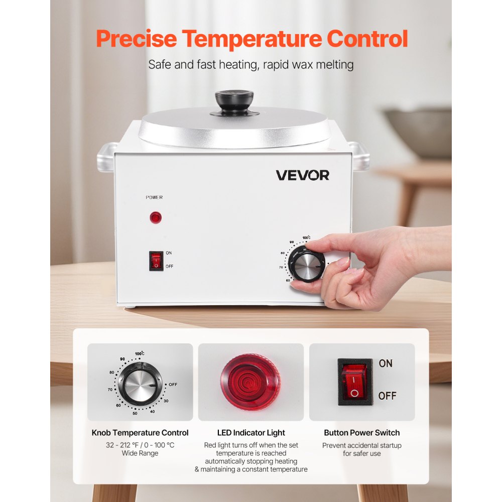 VEVOR Single Pot Wax Warmer, 3000ML 300W Professional Wax Warmer for Hair Removal, 32 ℉ - 212℉ Adjustable Electric Waxing Heater with 100PCS Waxing Sticks for Home Use, Beauty Salon, Spa