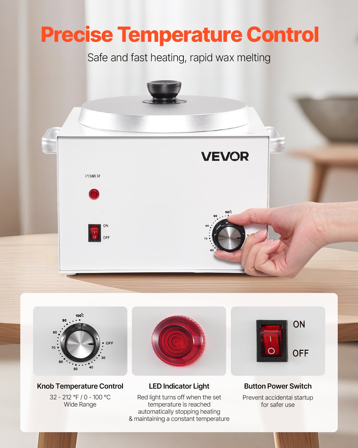 VEVOR Single Pot Wax Warmer, 3000ML 300W Professional Wax Warmer for Hair Removal, 32 ℉ - 212℉ Adjustable Electric Waxing Heater with 100PCS Waxing Sticks for Home Use, Beauty Salon, Spa