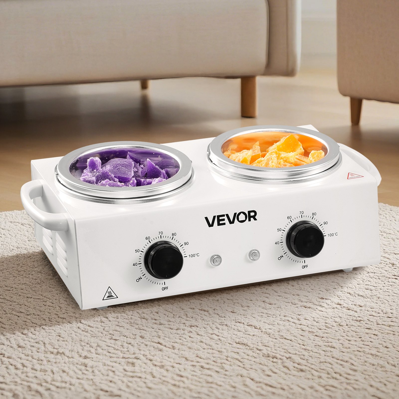 VEVOR Double Wax Warmer, 1200ML Professional Dual Wax Warmer for Hair Removal, 32 ℉ - 212℉ Adjustable Electric Waxing Heater Pot with 50PCS Waxing Sticks for Home Use, Beauty Salon, Spa
