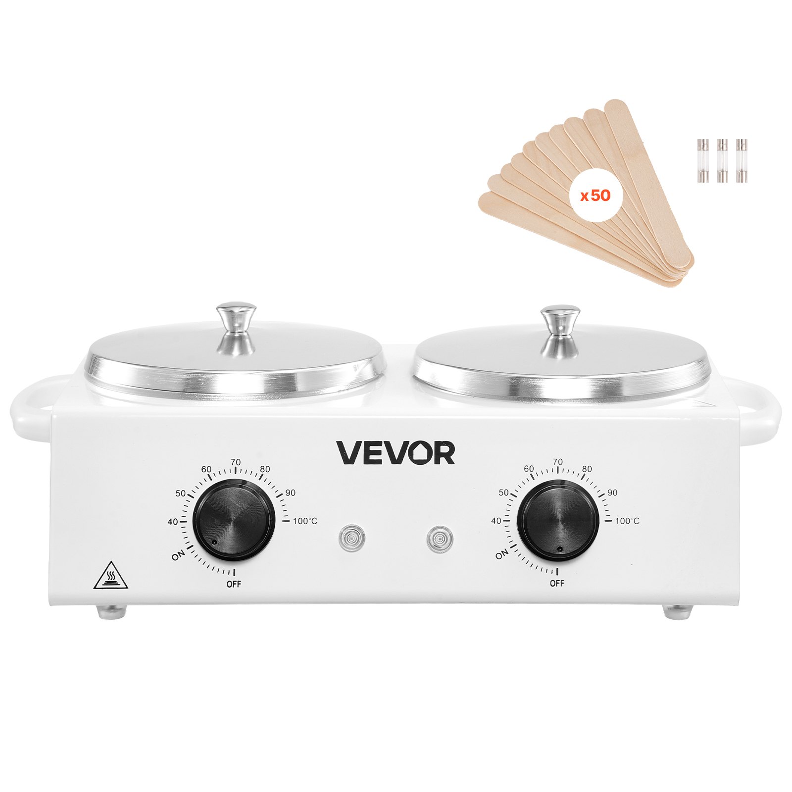 VEVOR Double Wax Warmer, 1200ML Professional Dual Wax Warmer for Hair Removal, 32 ℉ - 212℉ Adjustable Electric Waxing Heater Pot with 50PCS Waxing Sticks for Home Use, Beauty Salon, Spa