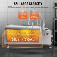 VEVOR Mobile Fryer Filter, 55L Oil Tank Capacity, Oil Filtration System with 10 L/min Oil Filtration Speed, Mobile Frying Oil Filtering System with Swivel Wheels, Oil Hose for Restaurant Burger Stores
