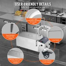 VEVOR Mobile Fryer Filter, 55L Oil Tank Capacity, Oil Filtration System with 10 L/min Oil Filtration Speed, Mobile Frying Oil Filtering System with Swivel Wheels, Oil Hose for Restaurant Burger Stores