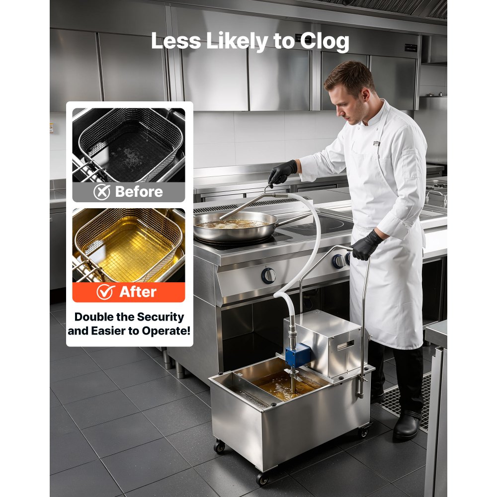 VEVOR Commercial Mobile Fryer Filter Machine, 55L /14.5Gal Filter Truck Cart, 250W Deep Frying Oil Filtration System, Stainless Steel, 12 L/min Filtering Speed, for Restaurant, Kitchen, Burger Shop