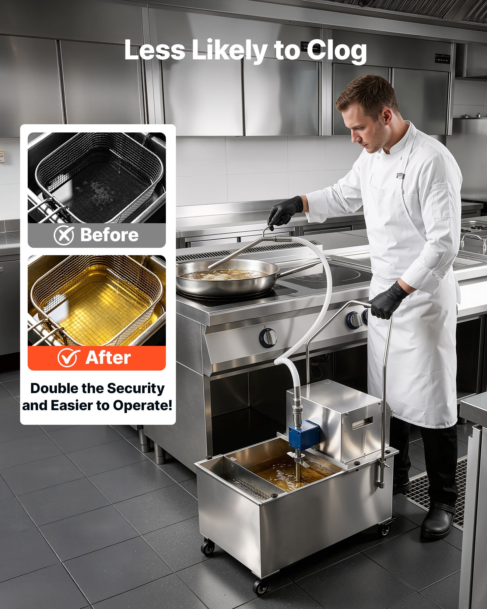 VEVOR Commercial Mobile Fryer Filter Machine, 55L /14.5Gal Filter Truck Cart, 250W Deep Frying Oil Filtration System, Stainless Steel, 12 L/min Filtering Speed, for Restaurant, Kitchen, Burger Shop