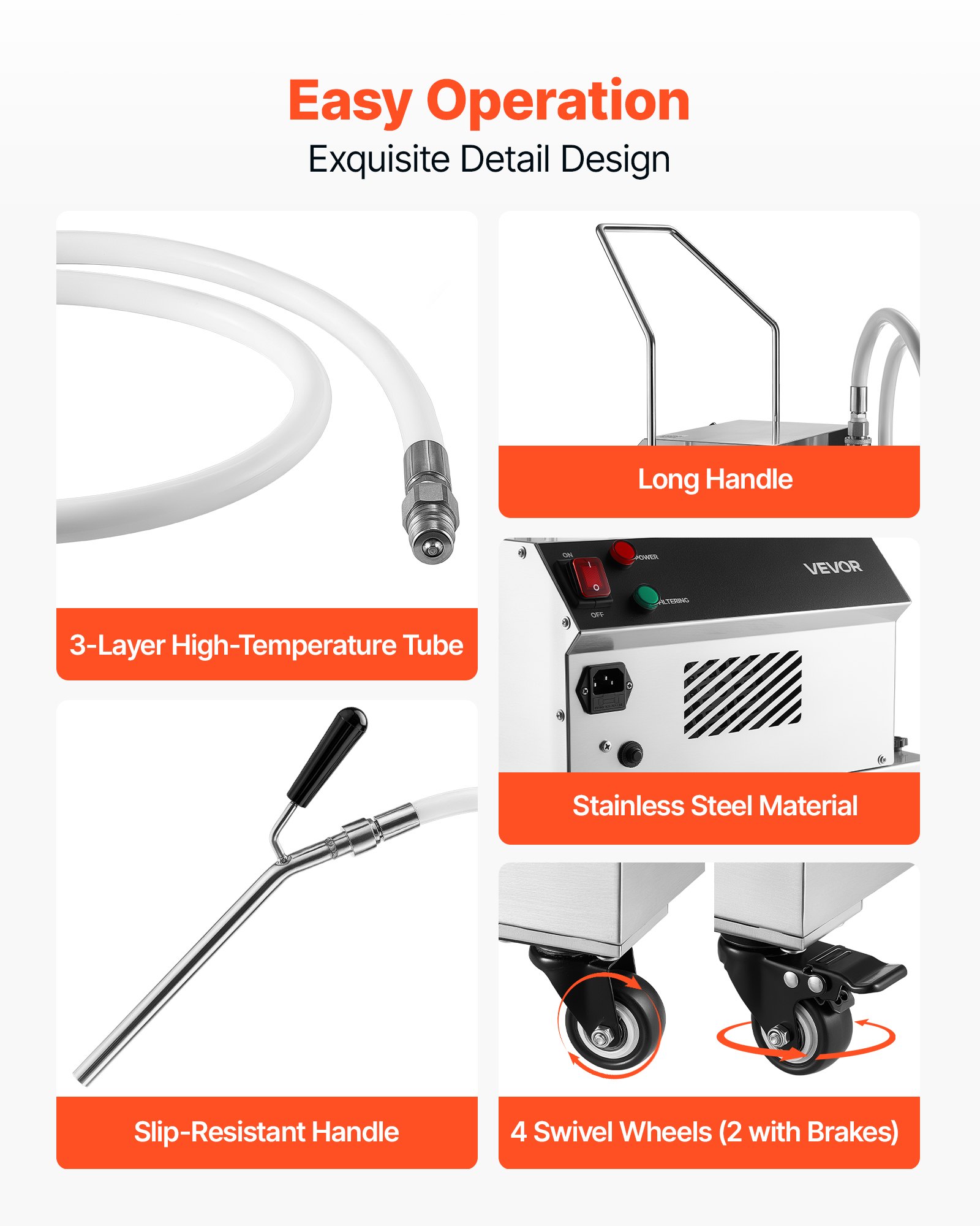 VEVOR Commercial Mobile Fryer Filter Machine, 55L /14.5Gal Filter Truck Cart, 250W Deep Frying Oil Filtration System, Stainless Steel, 12 L/min Filtering Speed, for Restaurant, Kitchen, Burger Shop
