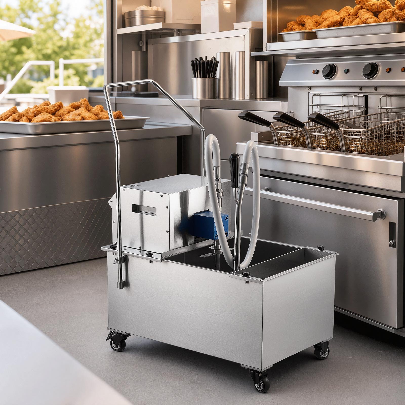 VEVOR Commercial Mobile Fryer Filter Machine, 55L /14.5Gal Filter Truck Cart, 250W Deep Frying Oil Filtration System, Stainless Steel, 12 L/min Filtering Speed, for Restaurant, Kitchen, Burger Shop