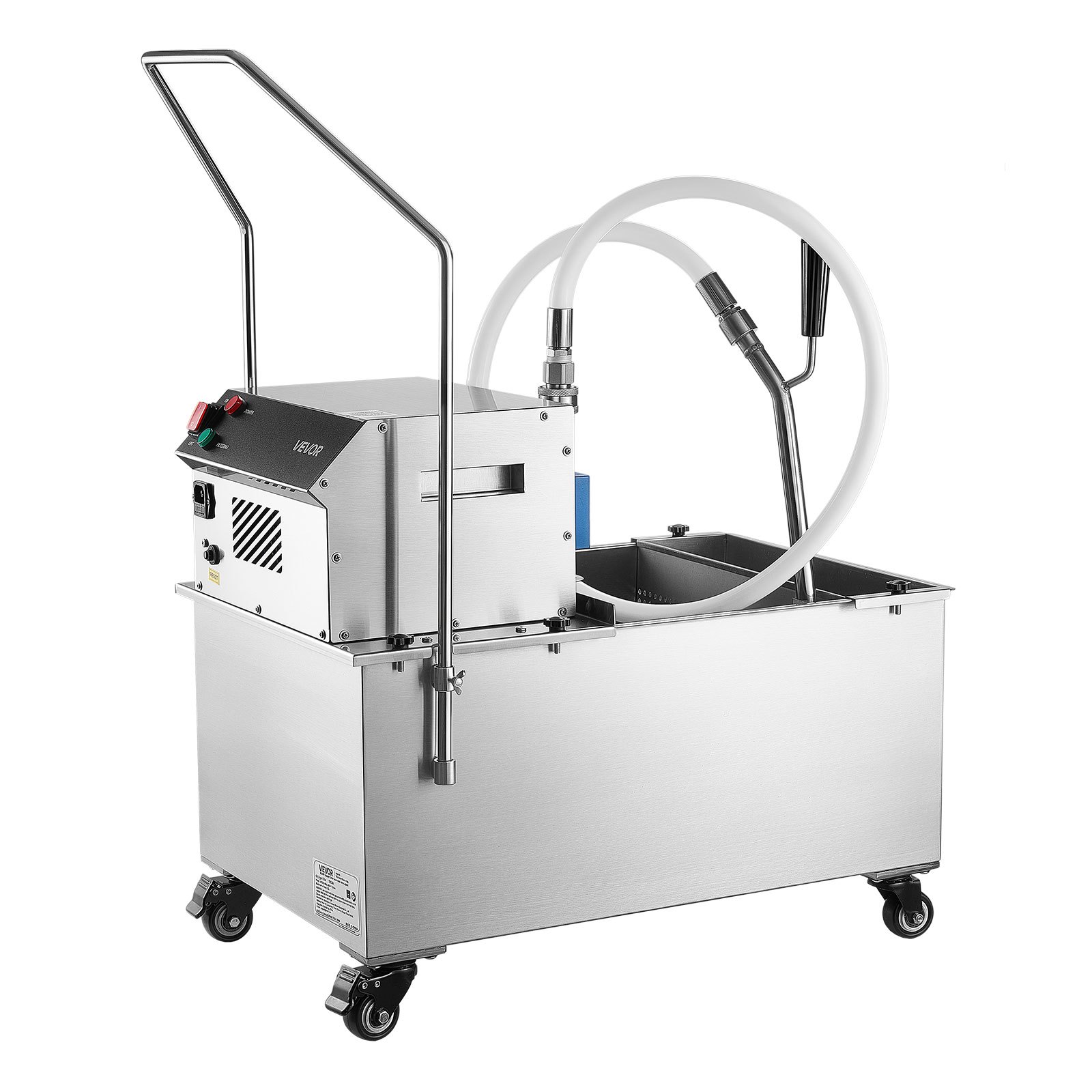 VEVOR Commercial Mobile Fryer Filter Machine, 55L /14.5Gal Filter Truck Cart, 250W Deep Frying Oil Filtration System, Stainless Steel, 12 L/min Filtering Speed, for Restaurant, Kitchen, Burger Shop