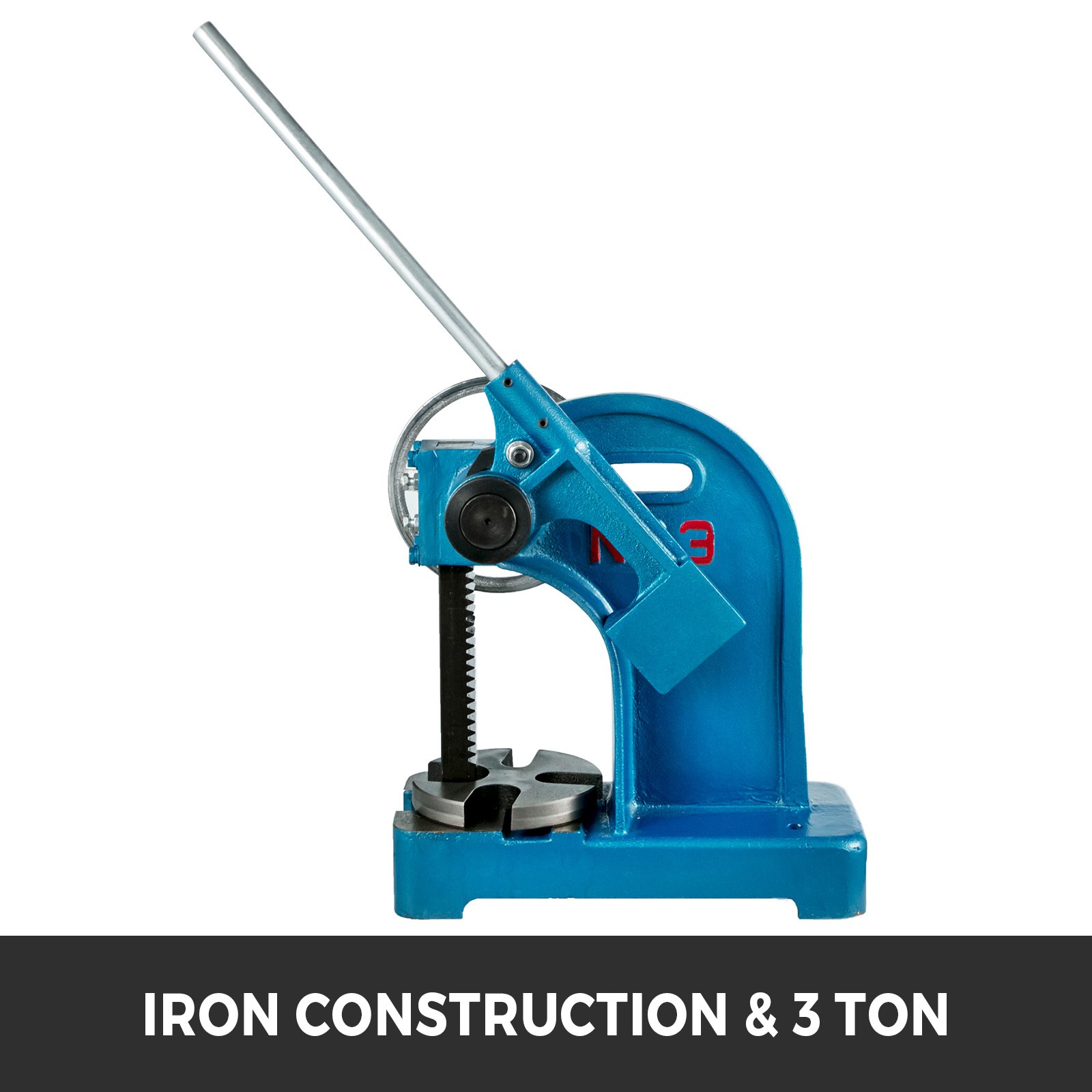 VEVOR Heavy Duty Arbor Press 3 Ton, Ratchet Leverage Arbor Press with Handwheel, Manual Desktop Metal Arbor Press 21.5 Inch Max. Working Height, for Riveting Punching Holes