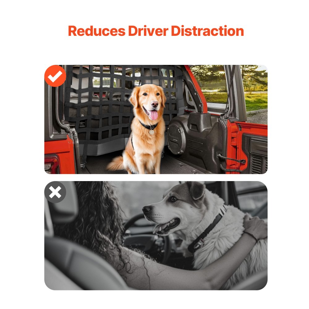 VEVOR Dog Car Barrier, Mesh Cargo Pet Net for Jeep Wrangler JK 2007-2017 JL 20018-2024, Vehicle Pet Barrier Fits Behind Rear Seat Cargo Area, Scratch and Tear-Resistant Polyester Mesh, Easy to Install