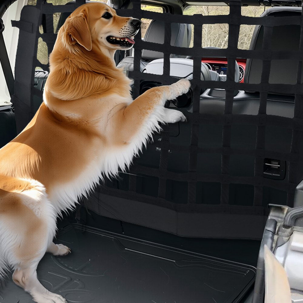 VEVOR Dog Car Barrier, Mesh Cargo Pet Net for Jeep Wrangler JK 2007-2017 JL 20018-2024, Vehicle Pet Barrier Fits Behind Rear Seat Cargo Area, Scratch and Tear-Resistant Polyester Mesh, Easy to Install
