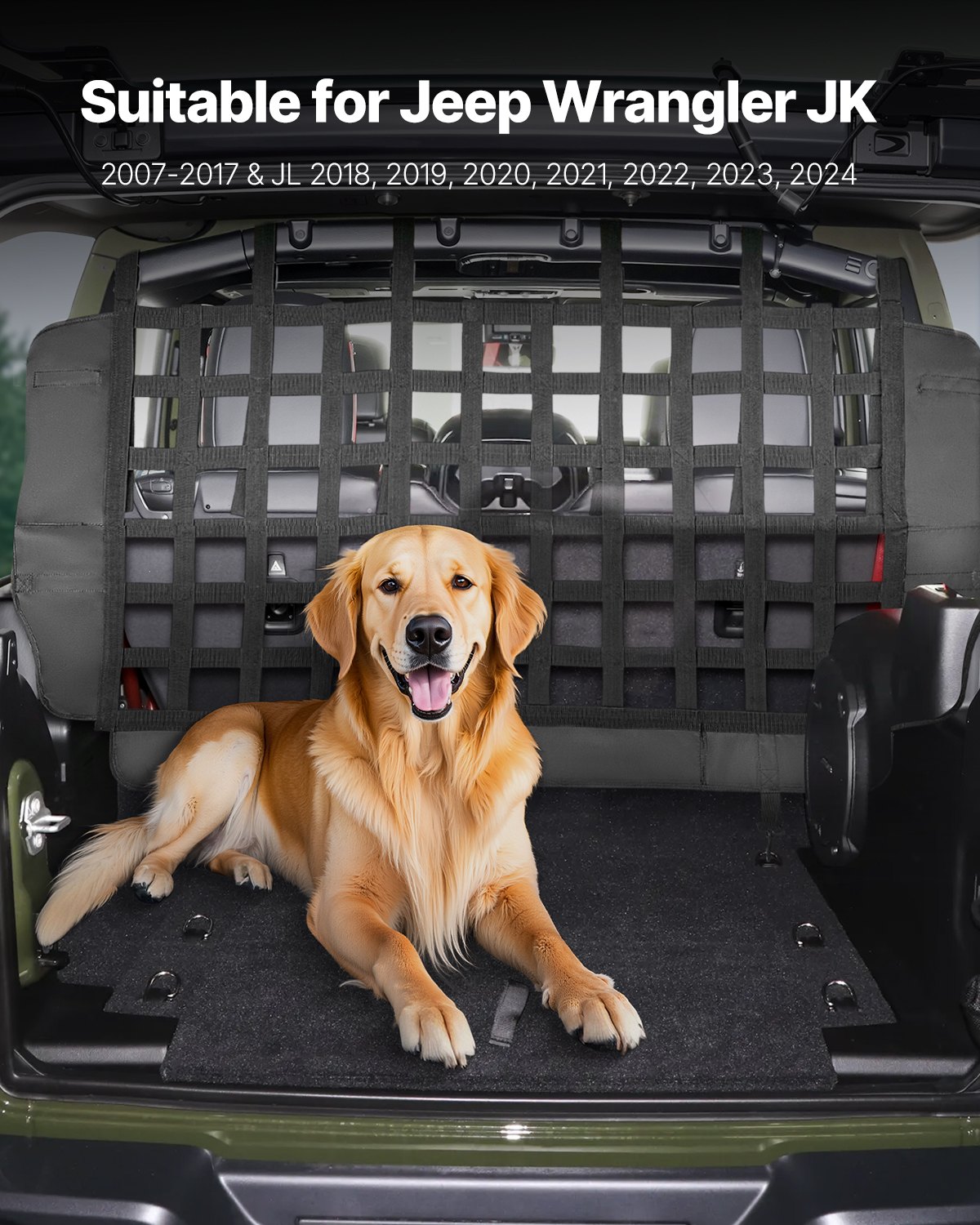 VEVOR Dog Car Barrier, Mesh Cargo Pet Net for Jeep Wrangler JK 2007-2017 JL 20018-2024, Vehicle Pet Barrier Fits Behind Rear Seat Cargo Area, Scratch and Tear-Resistant Polyester Mesh, Easy to Install