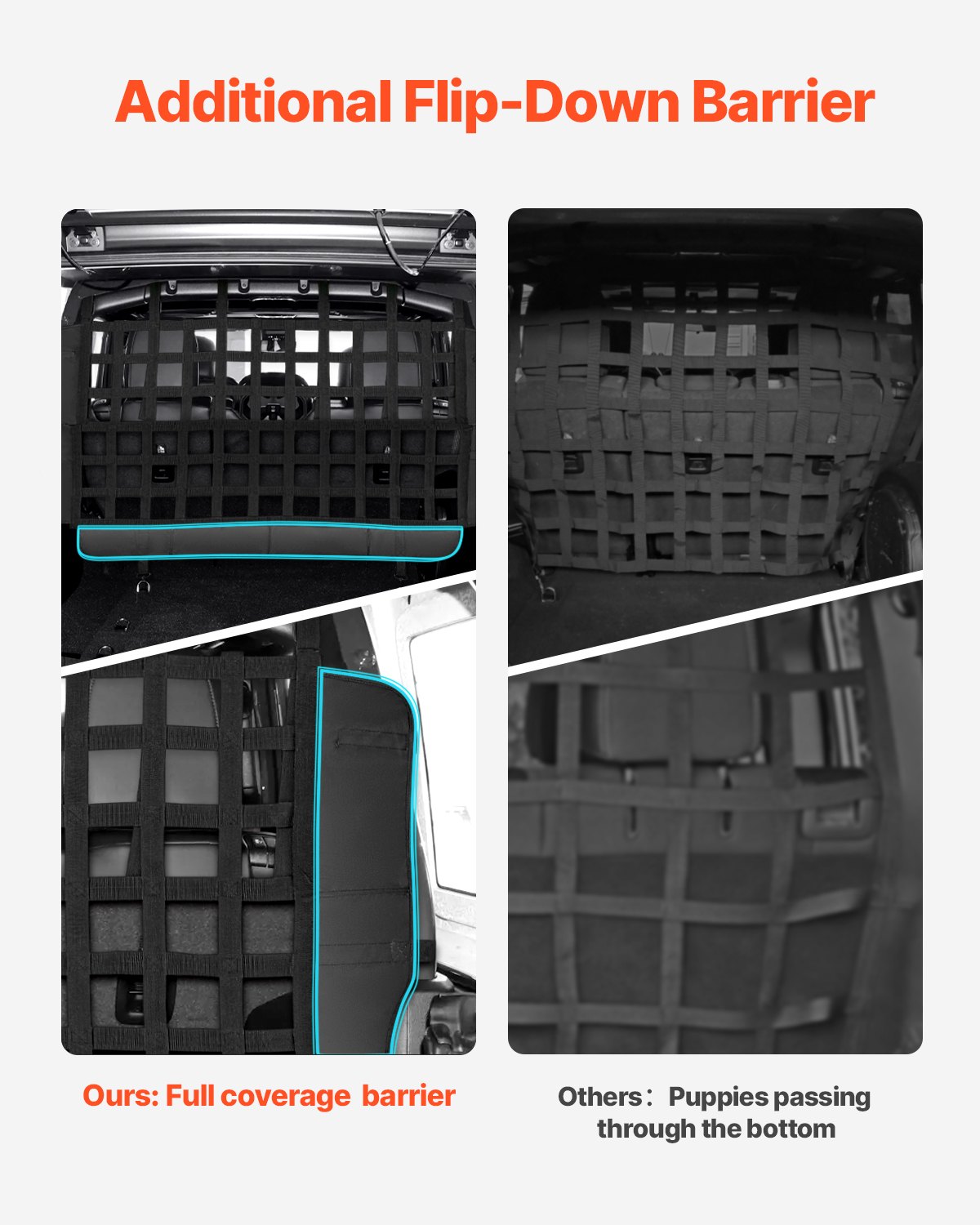 VEVOR Dog Car Barrier, Mesh Cargo Pet Net for Jeep Wrangler JK 2007-2017 JL 20018-2024, Vehicle Pet Barrier Fits Behind Rear Seat Cargo Area, Scratch and Tear-Resistant Polyester Mesh, Easy to Install