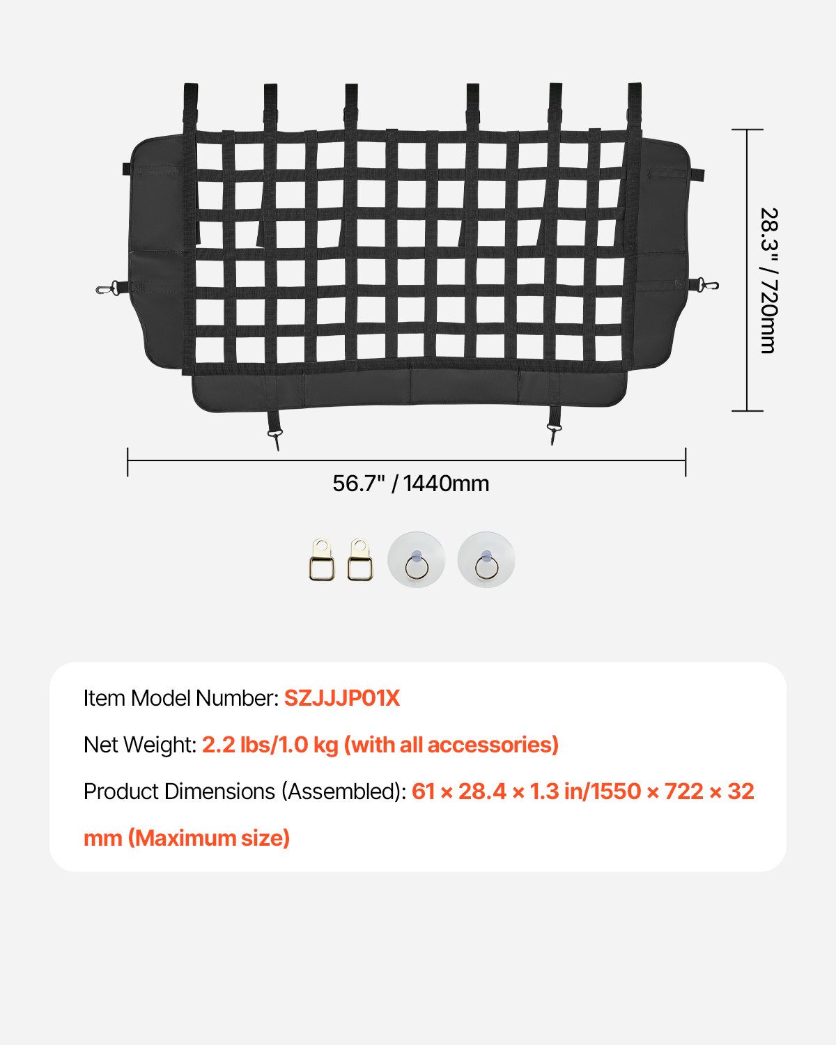 VEVOR Dog Car Barrier, Mesh Cargo Pet Net for Jeep Wrangler JK 2007-2017 JL 20018-2024, Vehicle Pet Barrier Fits Behind Rear Seat Cargo Area, Scratch and Tear-Resistant Polyester Mesh, Easy to Install