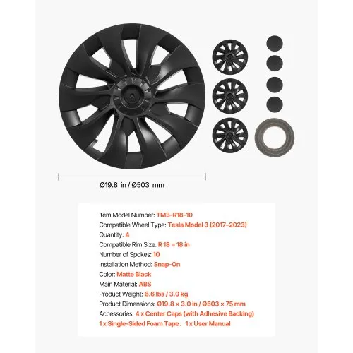 Ilukilbid Tesla Model 3 18" (2017–2023), 4 tk, mattmust — pilt 7