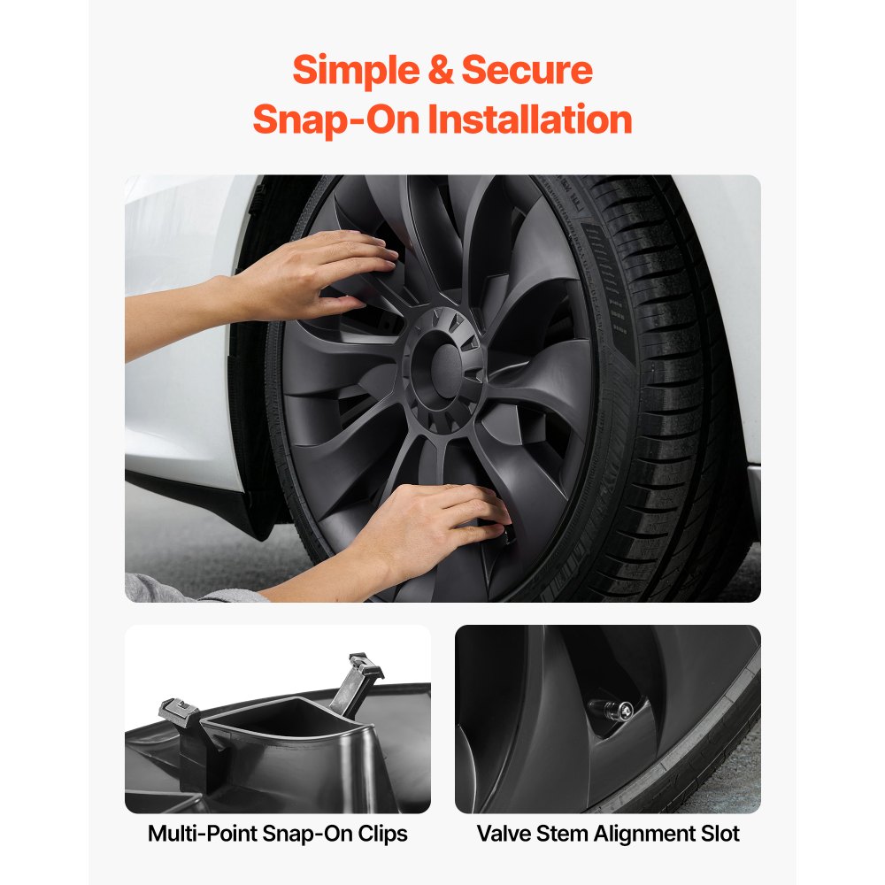 VEVOR Hubcaps Wheel Covers for 2017-2023 Tesla Model 3, 18 Inch Set of 4 Wheel Rim Cover Hubcaps OEM Style Replacement, R18 Size Snap On Car Hub Caps, Premium 10-Spoke ABS Tire Rim Caps, Matte Black