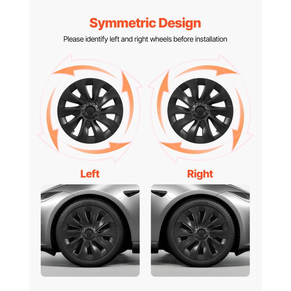 VEVOR Hubcaps Wheel Covers for 2017-2023 Tesla Model 3, 18 Inch Set of 4 Wheel Rim Cover Hubcaps OEM Style Replacement, R18 Size Snap On Car Hub Caps, Premium 10-Spoke ABS Tire Rim Caps, Matte Black