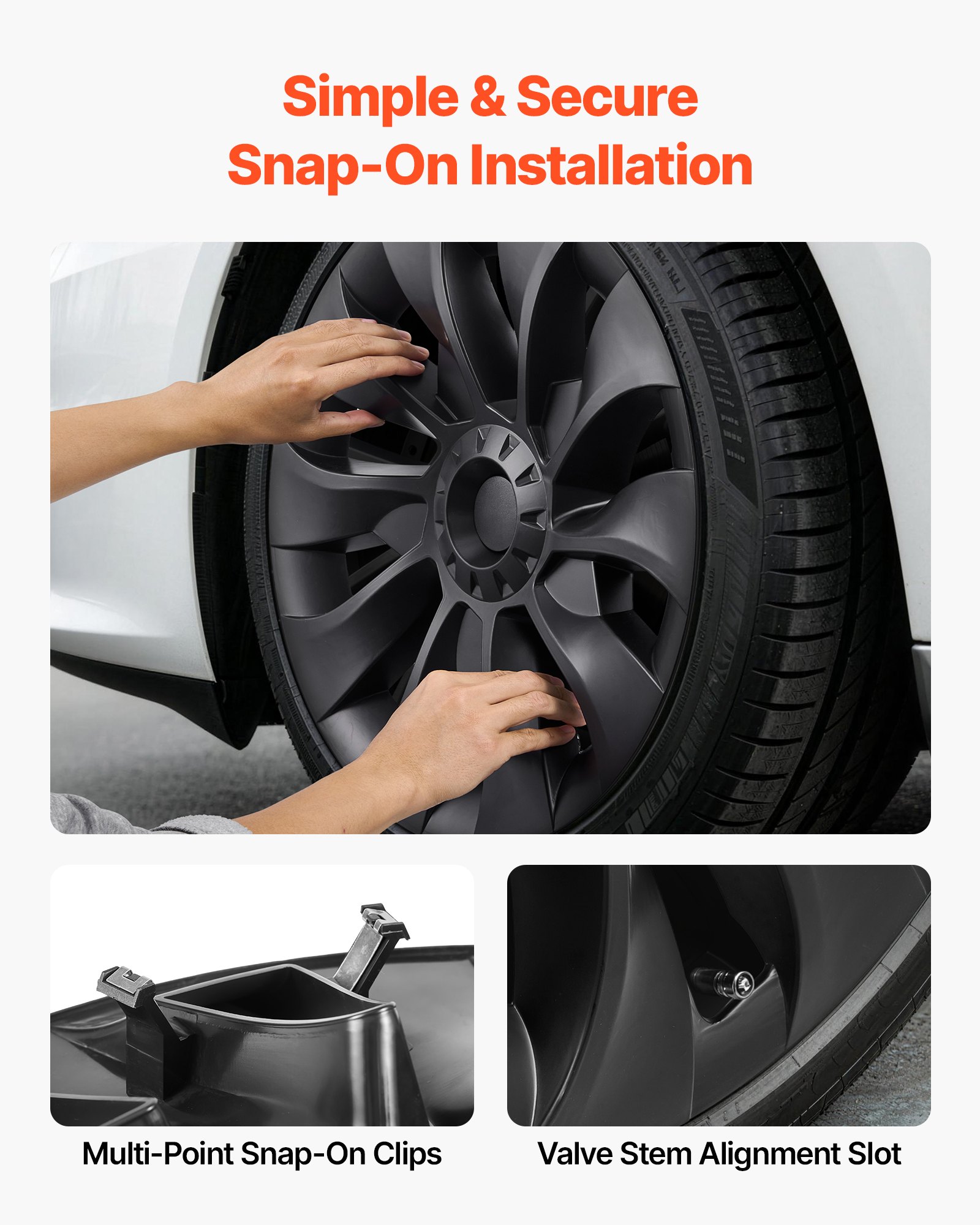 VEVOR Hubcaps Wheel Covers for 2017-2023 Tesla Model 3, 18 Inch Set of 4 Wheel Rim Cover Hubcaps OEM Style Replacement, R18 Size Snap On Car Hub Caps, Premium 10-Spoke ABS Tire Rim Caps, Matte Black