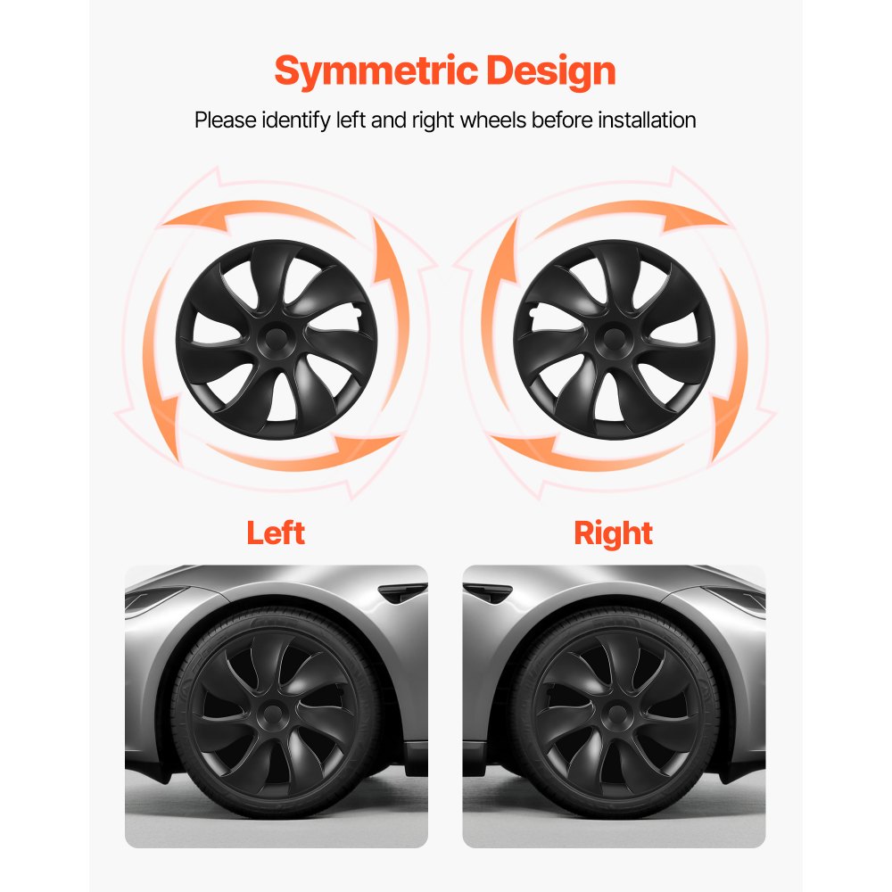 VEVOR Hubcaps Wheel Covers for 2021-2024 Tesla Model Y, 19 Inch Set of 4 Wheel Rim Cover Hubcaps OEM Style Replacement, R19 Size Snap On Car Hub Caps, Premium 7-Spoke ABS Tire Rim Caps, Matte Black