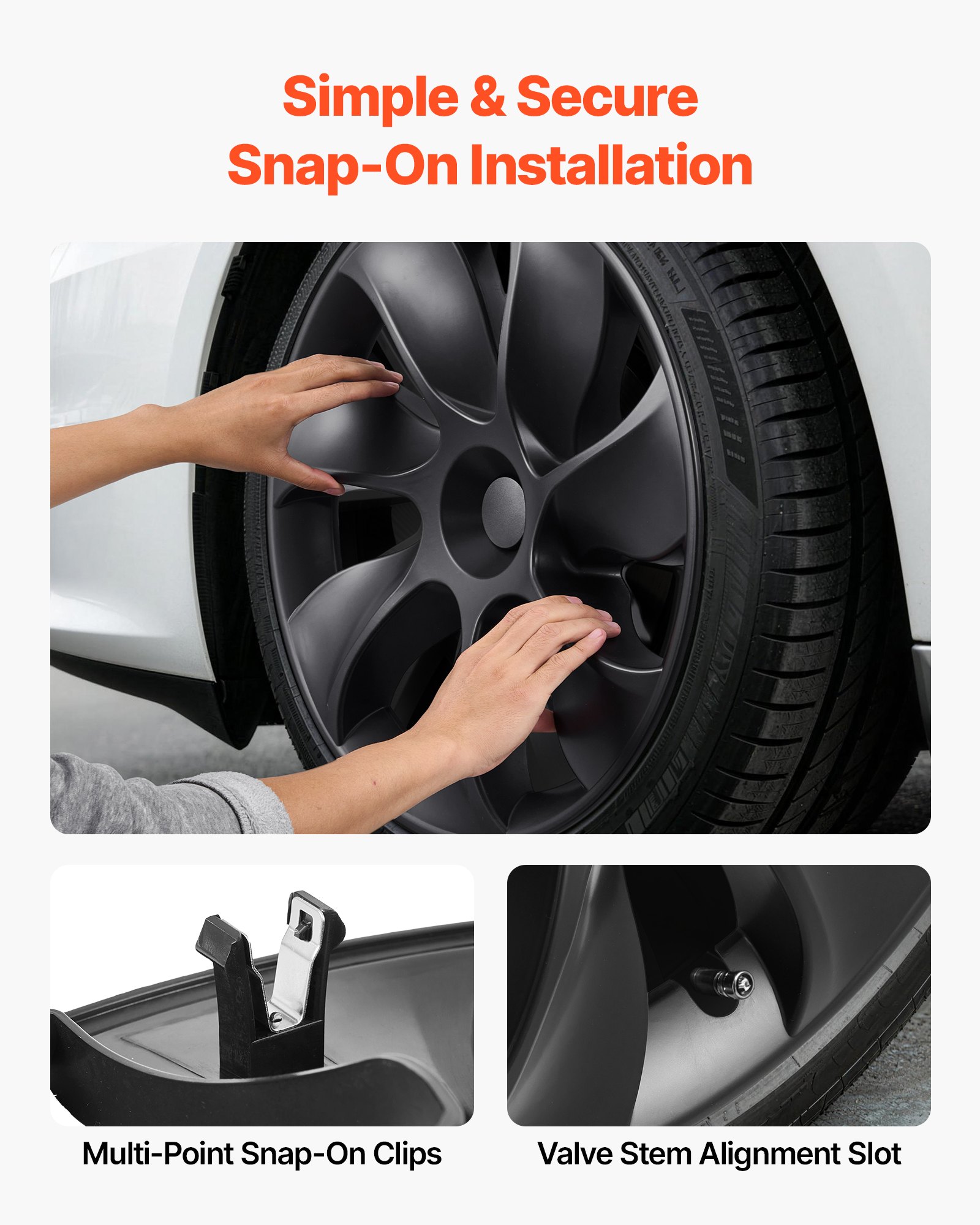 VEVOR Hubcaps Wheel Covers for 2021-2024 Tesla Model Y, 19 Inch Set of 4 Wheel Rim Cover Hubcaps OEM Style Replacement, R19 Size Snap On Car Hub Caps, Premium 7-Spoke ABS Tire Rim Caps, Matte Black