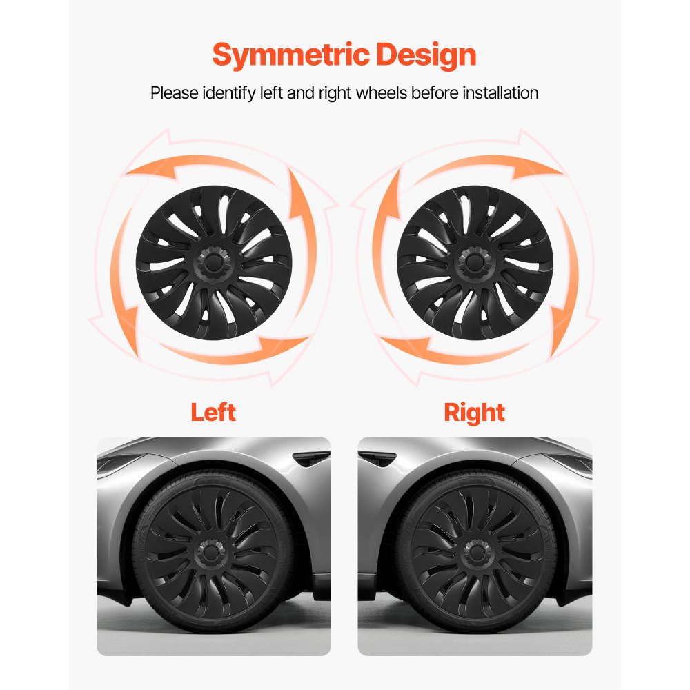 VEVOR Hubcaps Wheel Covers for 2021-2024 Tesla Model Y, 19 Inch Set of 4 Wheel Rim Cover Hubcaps OEM Style Replacement, R19 Size Snap On Car Hub Caps, Premium 14-Spoke ABS Tire Rim Caps, Matte Black