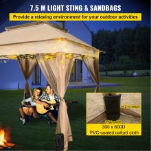 VEVOR Outdoor Canopy Gazebo Tent, Portable Canopy Shelter with 11\'x11\' Large Shade Space for Party, Backyard, Patio Lawn and Garden, 4 Sandbags, Carrying Bag and Netting Included, Brown