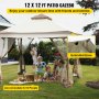 VEVOR Outdoor Canopy Gazebo Tent, Portable Canopy Shelter with 12'x12' Large Shade Tents for Parties, Backyard, Patio Lawn and Garden, 4 Sandbags, Carrying Bag and Netting Included, Brown